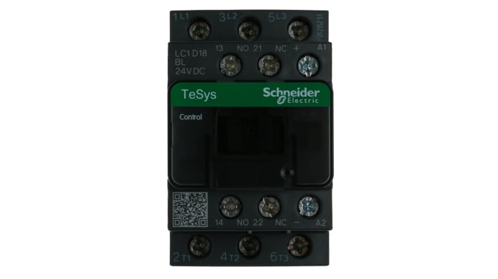 Contattore Schneider Electric LC1D18BL 3P 3NA 18A 7,5kW 24V CC - Serie TeSys D per motori e applicazioni industriali.