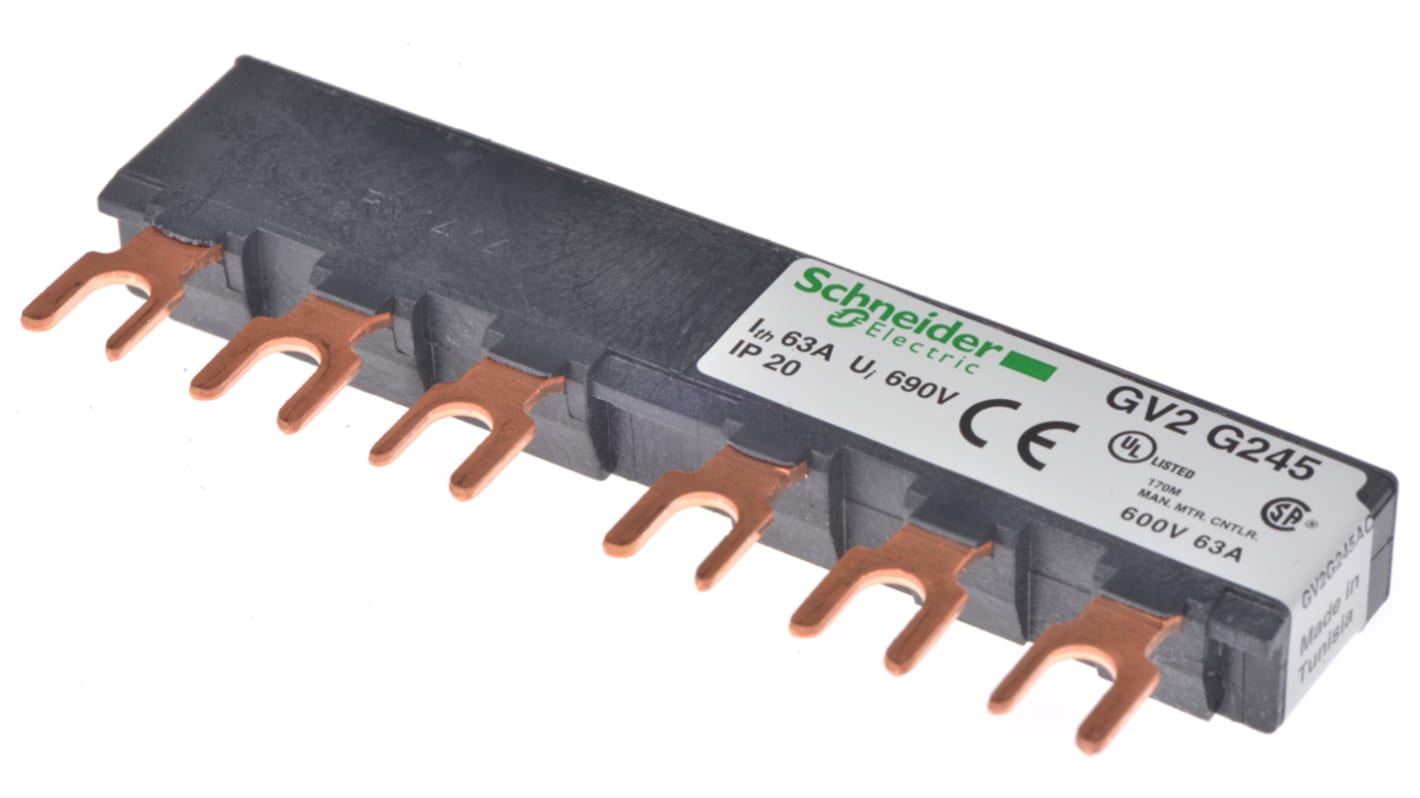 Barra di distribuzione di potenza Schneider Electric GV2G245 per interruttori protezione motori GV2. 690V, passo 45mm Linergy.