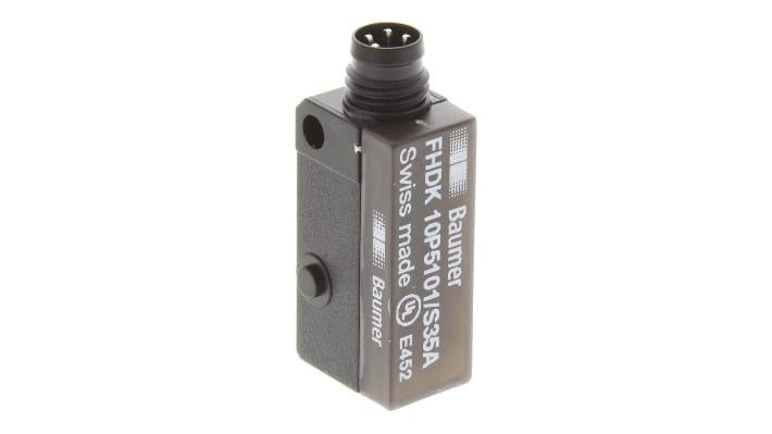 Sensore fotoelettrico rettangolare Baumer FHDK 10P5101/S35A, rilevamento 20-120 mm, uscita PNP, IP67, -25°C/+65°C.