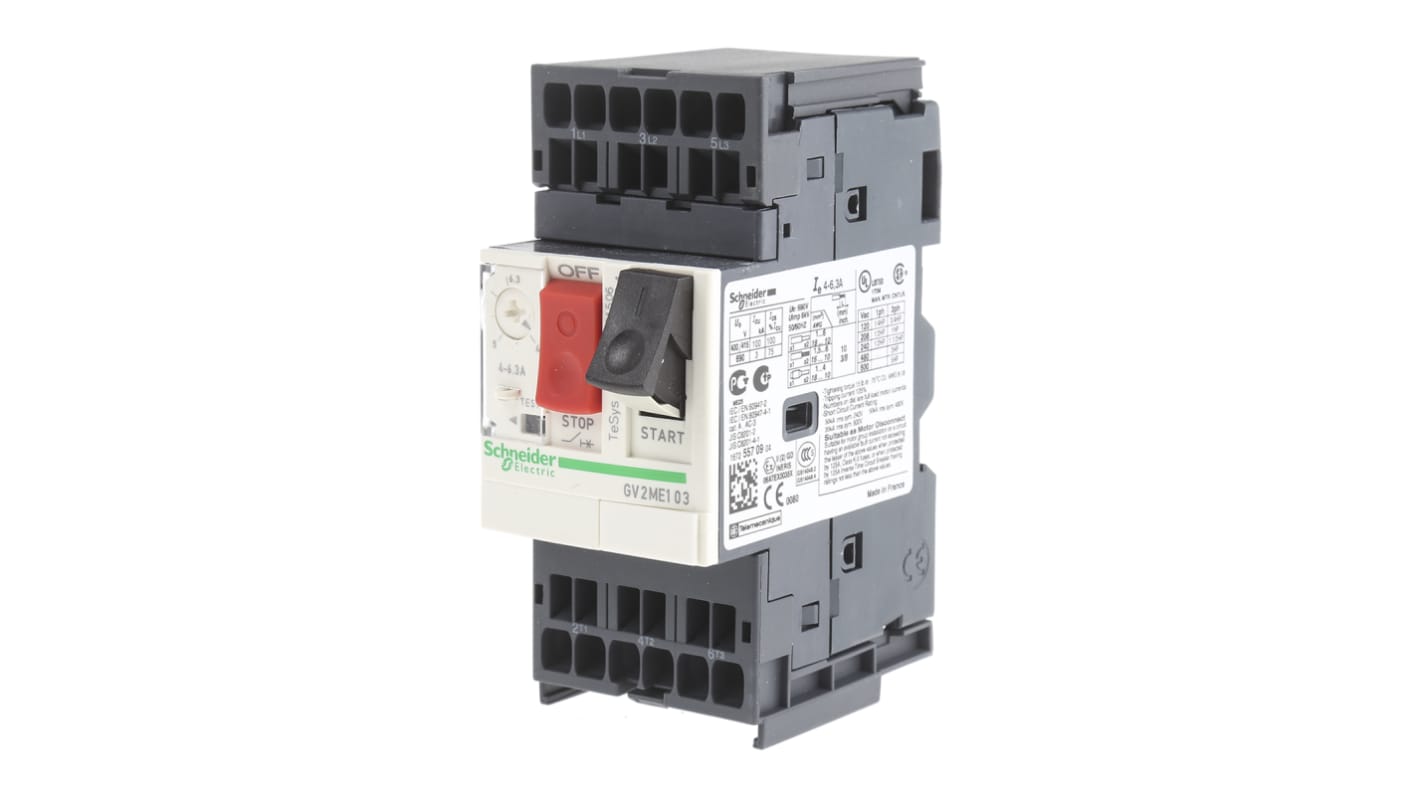 Interruttore automatico protezione motore Schneider Electric GV2ME103, 4-6,3 A, 690 V - Serie TeSys. Ideale per pompe e ventilatori, con protezione termico-magnetica.