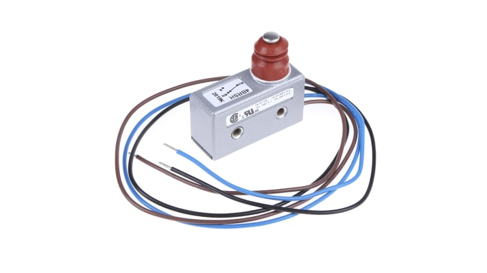 Microinterruttore pre-cablato Saia-Burgess SP-CO, IP67, 15 A a 250 V, dimensioni 21 mm x 29 mm x 53 mm, montaggio con foro passante.