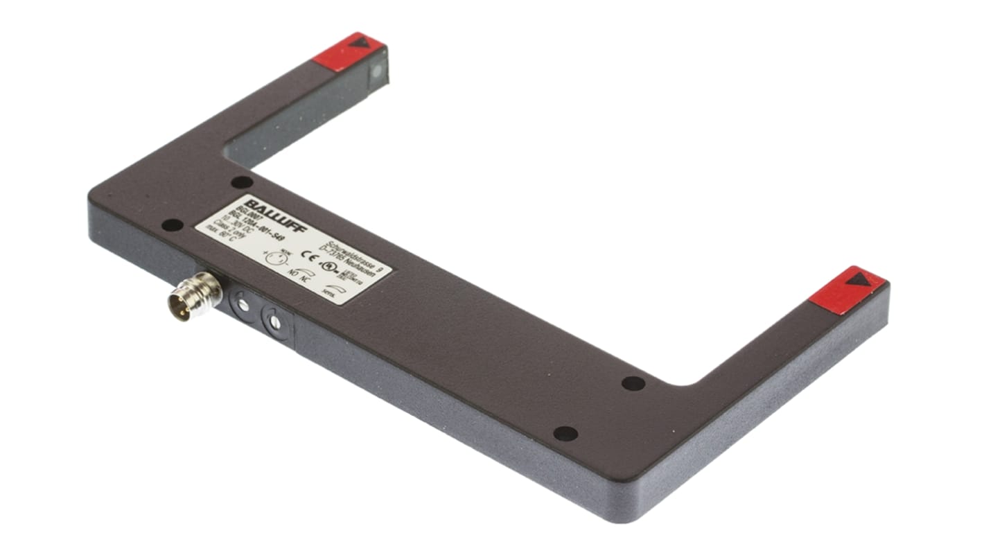 BALLUFF BGL 120A-001-S49, sensore fotoelettrico a forcella con rilevamento di 120 mm, uscita PNP, grado di protezione IP67.