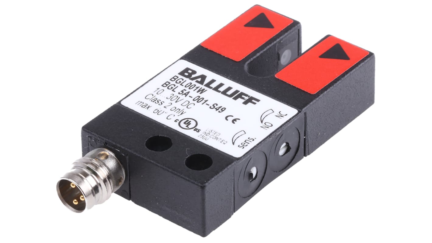 Sensore fotoelettrico a forcella BALLUFF BGL 5 A-001-S49, rilevamento 5 mm, uscita PNP, IP65, alimentazione 10-30 V cc.