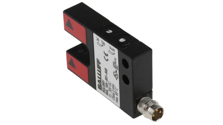 Sensore fotoelettrico a forcella BALLUFF BGL 10 A-001-S49, rilevamento 10 mm, uscita PNP, IP67, alimentazione 10-30 V cc.