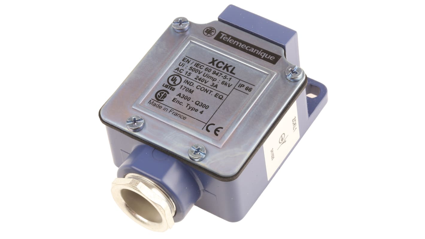 Interruttore di fine corsa Telemecanique Sensors ZCKL1, contatti NO/NC, grado di protezione IP65, dimensioni 72mm x 30mm x 52mm.
