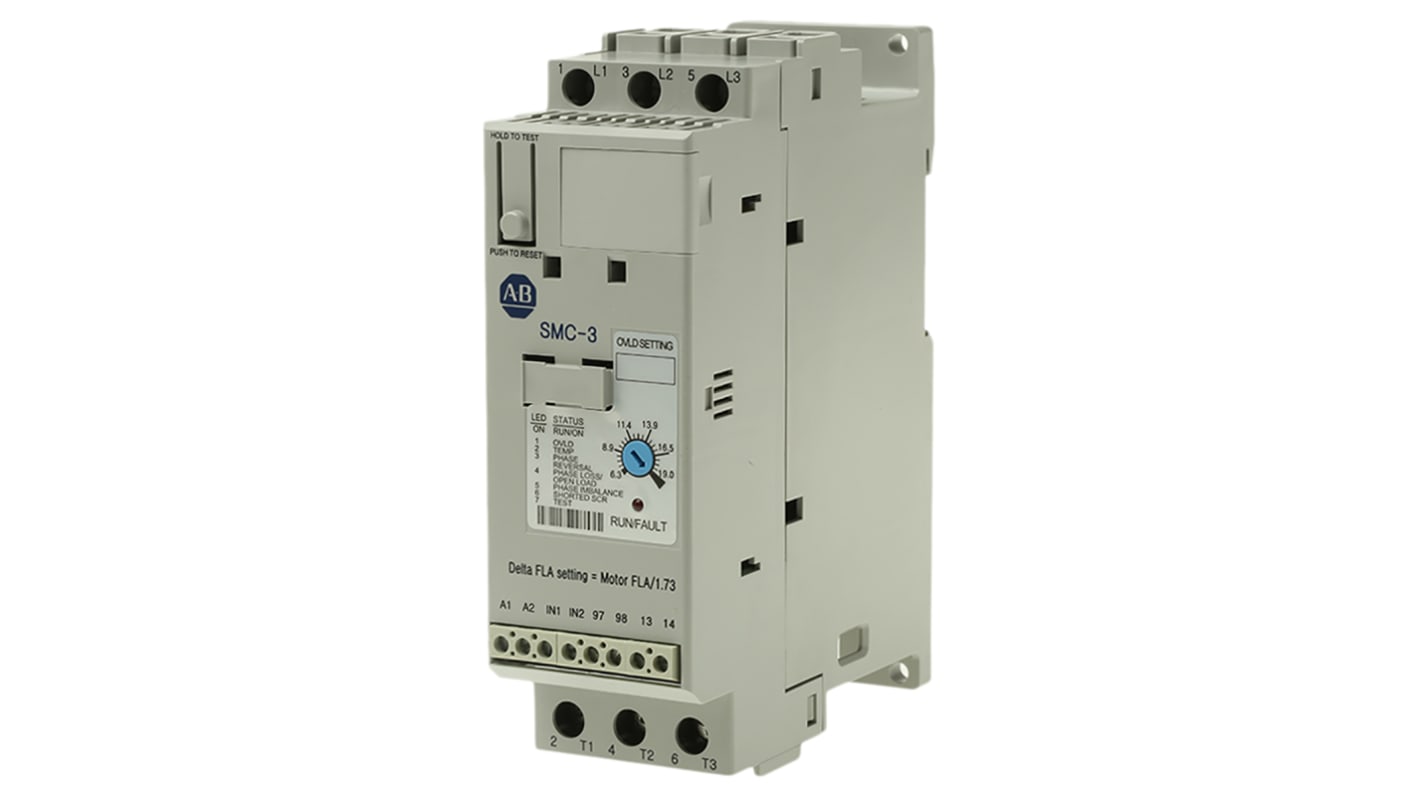 Avviatore soft-start Allen Bradley SMC-3, 7,5 kW, 460 V c.a., IP2X - Codice costruttore 150-C19NBR - Controller trifase intelligente per motori con protezione da sovraccarico e bypass integrato.