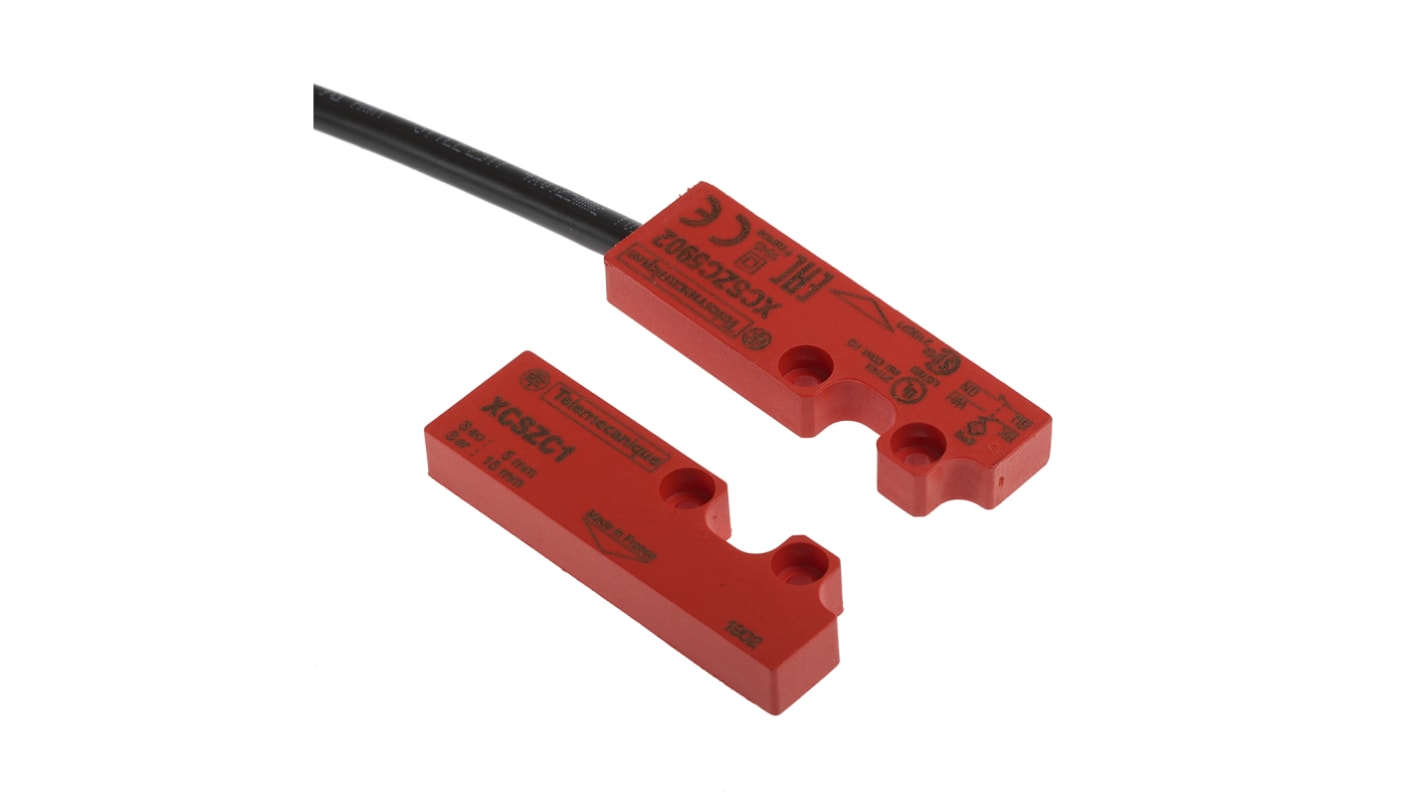 Interruttore di sicurezza magnetico Telemecanique Sensors XCSDMC5902, 24V cc, NA, Cavo. Tolleranza 5mm, IP66/IP67. Sicurezza e affidabilità per macchine industriali.