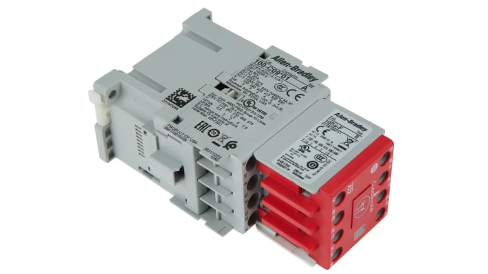 Contattore 3 poli Allen Bradley 100S-C09KJ23C, 5NO + 3NC, bobina 24 V c.a., dimensioni 81 x 45 x 119,5 mm.