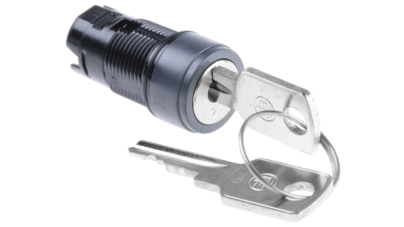 Testa selettore Schneider Electric Harmony XB6, 3 posizioni, interruttore a chiave rotondo, IP65, diametro foro 16 mm.