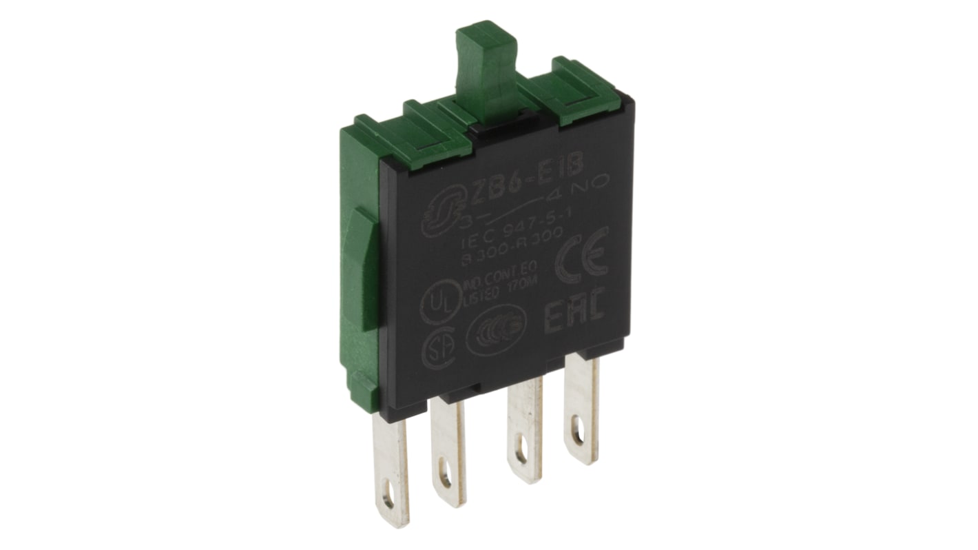 Schneider Electric ZB6E1B - Blocco contatti serie Harmony XB6, 1 N/A. Affidabile, IP65, fusibile 6A. Ideale per industria e marine.
