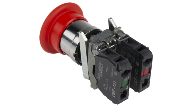 Pulsante di arresto di emergenza Schneider Electric XB4, montaggio a pannello, diametro 22 mm, grado di protezione IP66/IP67/IP69K.