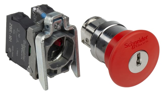 Pulsante di arresto di emergenza Schneider Electric XB4, montaggio a pannello, diametro 22 mm, grado di protezione IP66/IP67/IP69K.