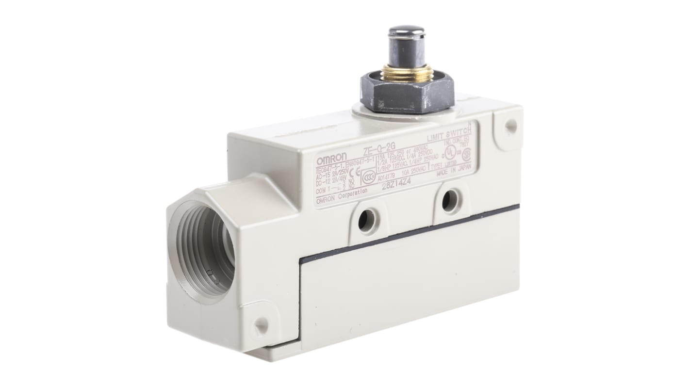Interruttore di fine corsa Omron ZE-Q-2G, attuatore a stantuffo, contatti NO/NC, protezione IP65, corrente 15A.