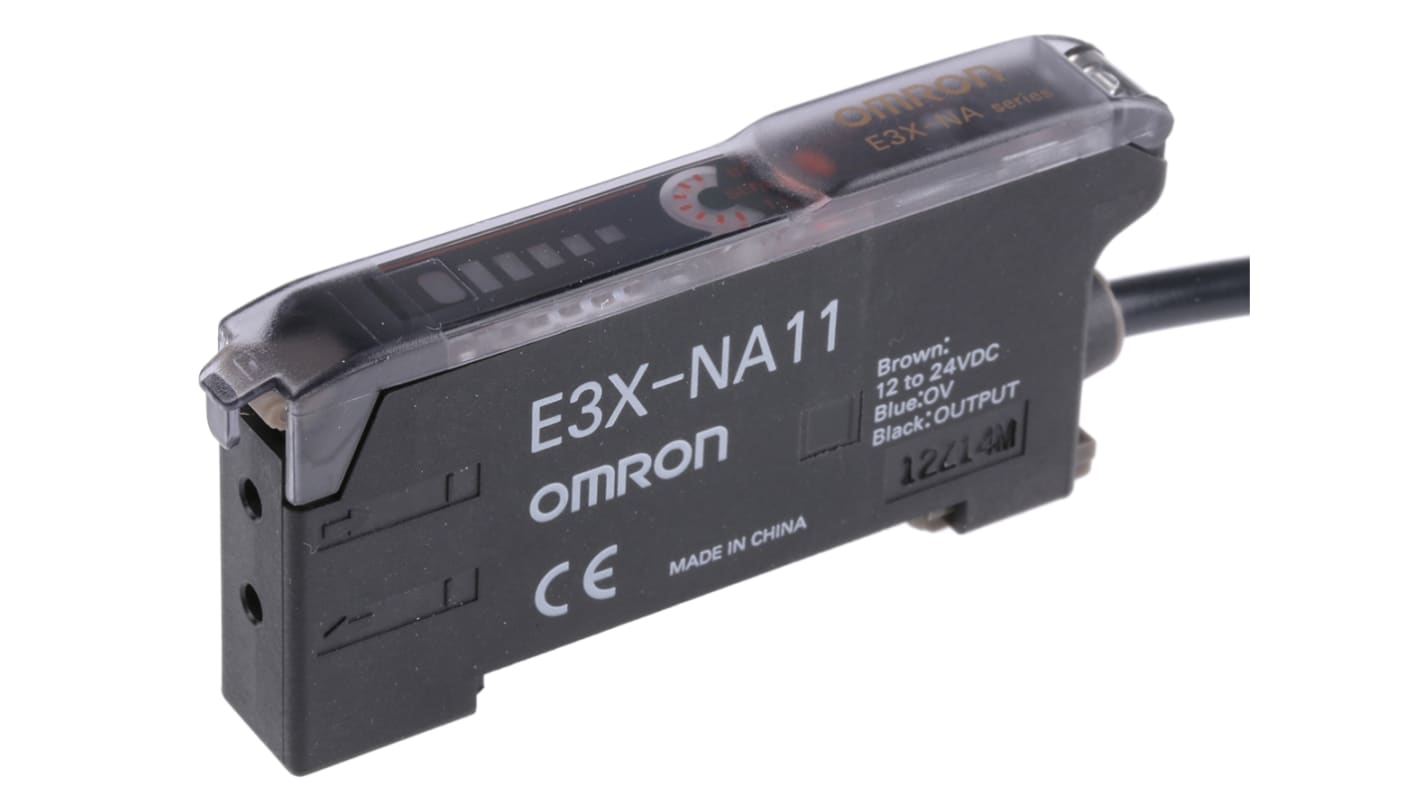 Omron E3X-NA11 2M, sensore a fibra ottica NPN precablato, dimensioni 67,3 x 10 x 31,5 mm, alimentazione 12-24 V c.c.