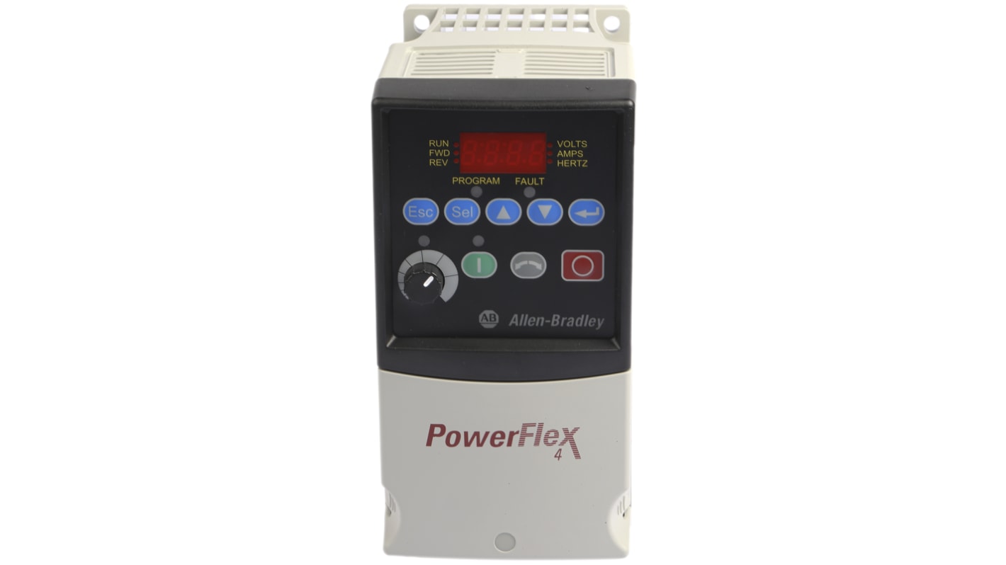 Allen Bradley 22A-D4P0N104, inverter trifase 1,5 kW, montaggio su guida DIN, dimensioni 152x80x136 mm.
