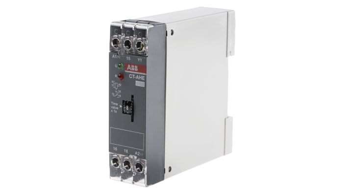 ABB Timer Relay 1SVR550118R1100, SPDT, temporizzazione 0.1-10s, montaggio su guida DIN, 22.5 mm di larghezza.
