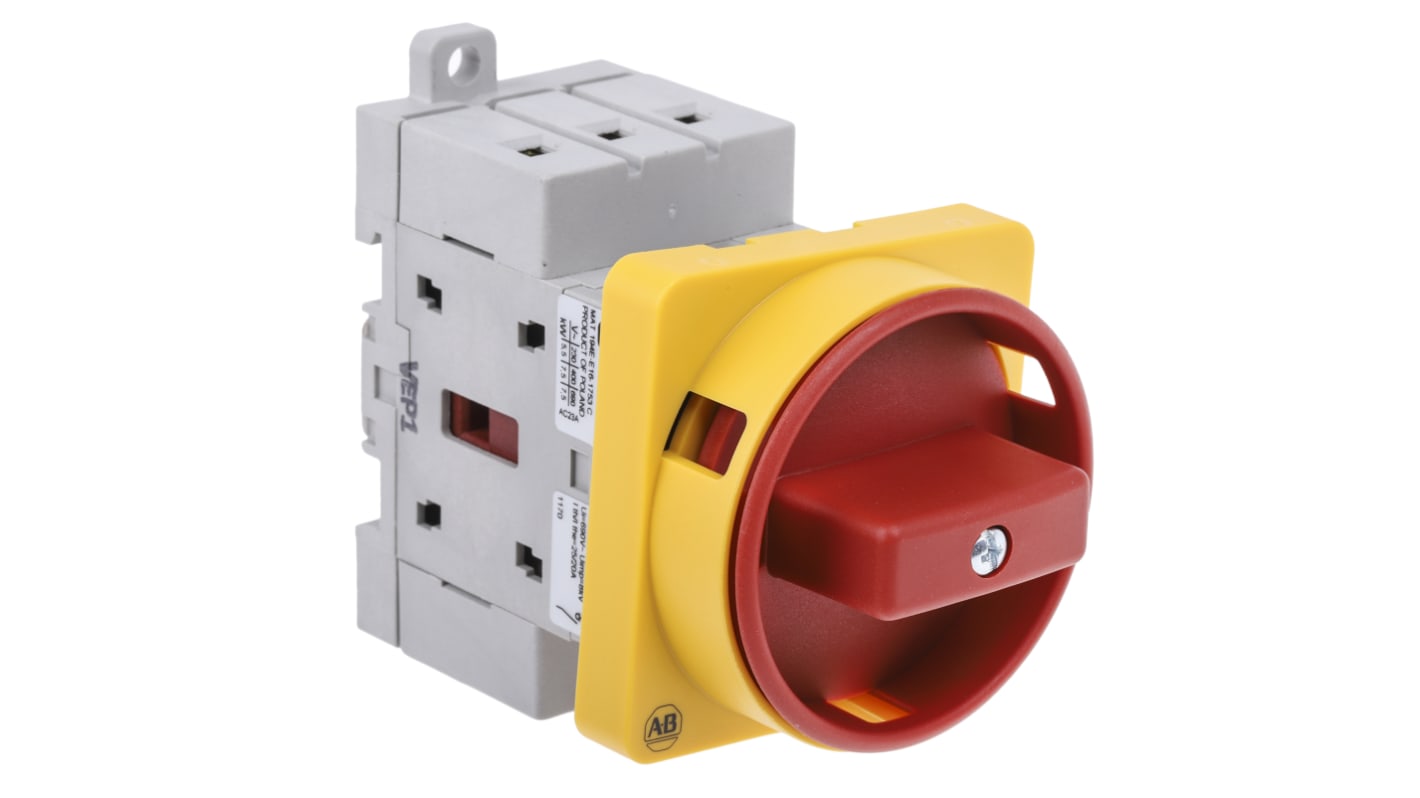 Interruttore di isolamento Allen Bradley 194E-E16-1753-4N, 3 poli, montaggio a pannello, grado di protezione IP66, dimensioni 63x36x51 mm.