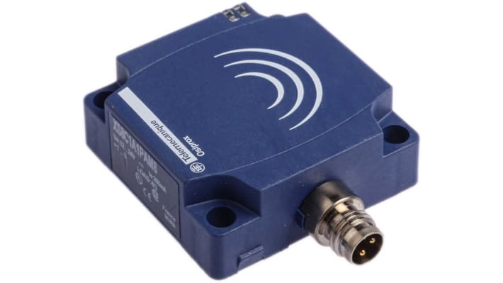 Sensore di prossimità PNP Telemecanique XS8C1A1PAM8, rilevamento 25 mm, alimentazione 12-24 V c.c., grado di protezione IP67.