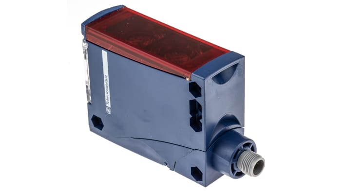 Sensore fotoelettrico Telemecanique Sensors XUX0AKSAM12, rilevamento multimodale fino a 40 m, commutazione NA/NC, collegamento flessibile.