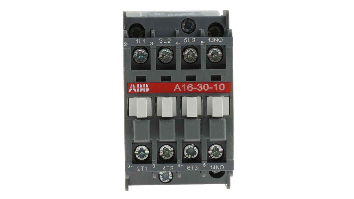 Contattore ABB 1SBL181001R8110, 3 poli 3NO, 30 A, bobina 24 V c.a., montaggio su guida DIN, dimensioni 44x74x74 mm.