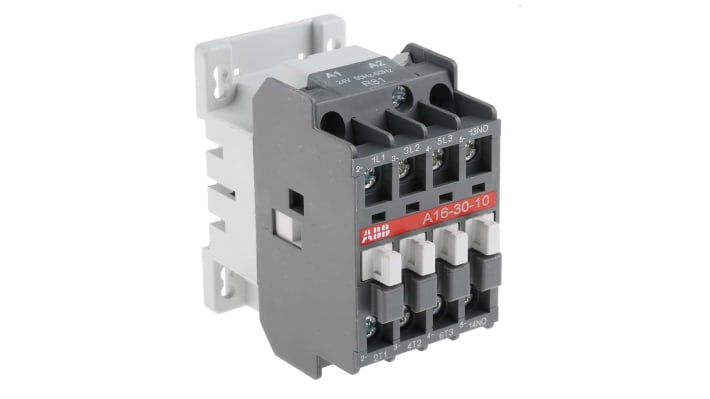 Contattore ABB 1SBL181001R8110, 3 poli 3NO, 30 A, bobina 24 V c.a., montaggio su guida DIN, dimensioni 44x74x74 mm.