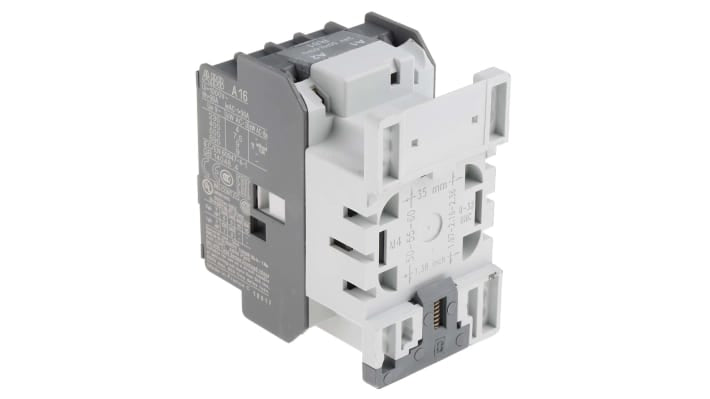 Contattore ABB 1SBL181001R8110, 3 poli 3NO, 30 A, bobina 24 V c.a., montaggio su guida DIN, dimensioni 44x74x74 mm.