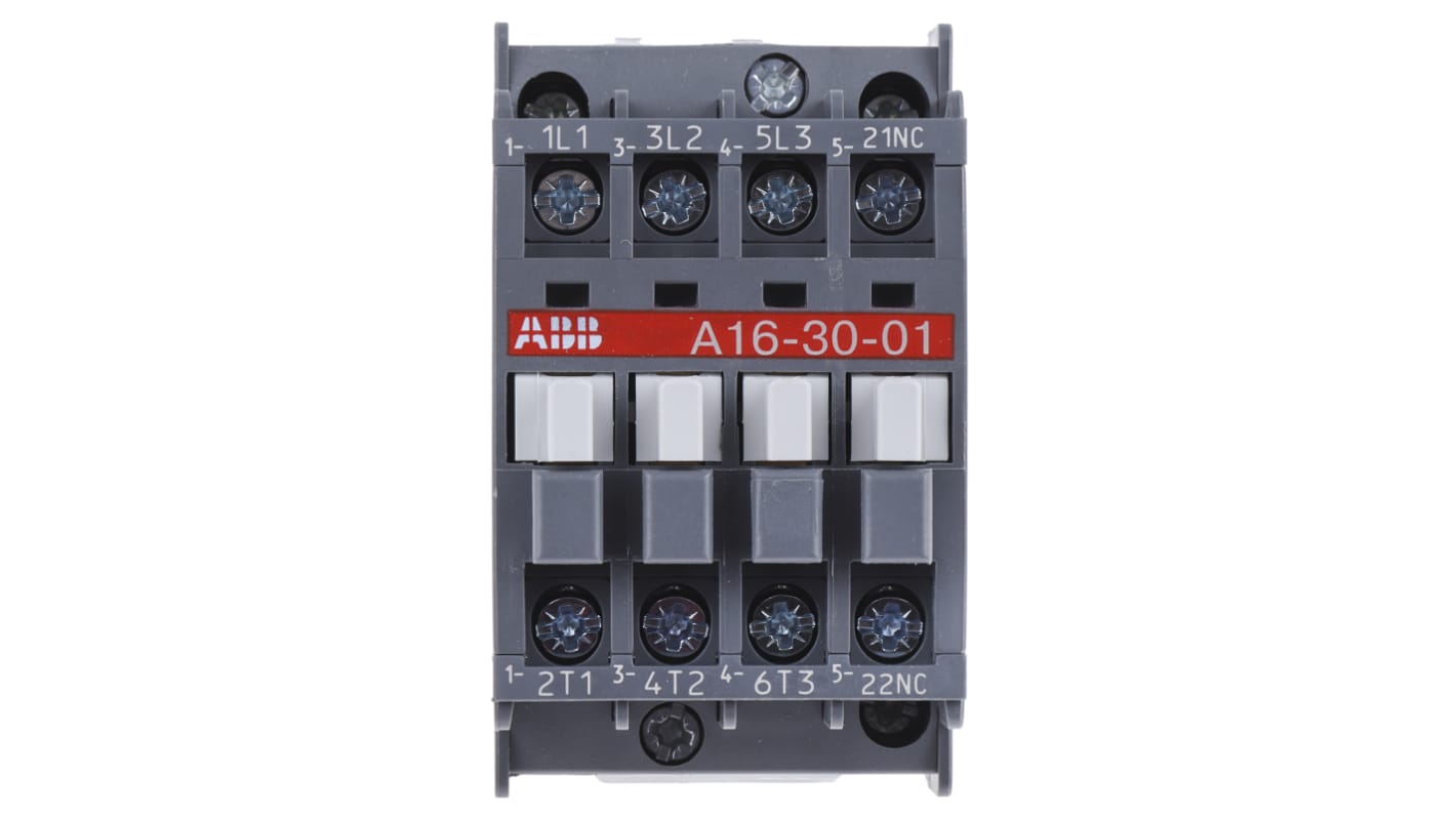 Contattore ABB 1SBL181001R8001 A Line, 3 poli, 30 A, 7,5 kW, montaggio su guida DIN, dimensioni 44x74x74 mm.