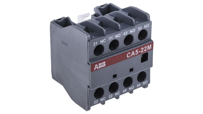 Modulo contatti ABB 1SBN010040R1122 - CA5-22M, 4 contatti (2NC + 2NO), montaggio frontale, dimensioni 44 x 47 x 39 mm, grado di protezione IP20.