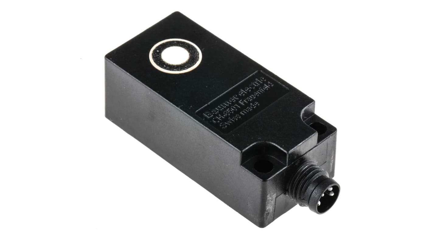 Sensore di prossimità PNP Baumer UNDK 20P6914/S35A, rilevamento 10-200 mm, IP67, dimensioni 42 x 20 x 15 mm.