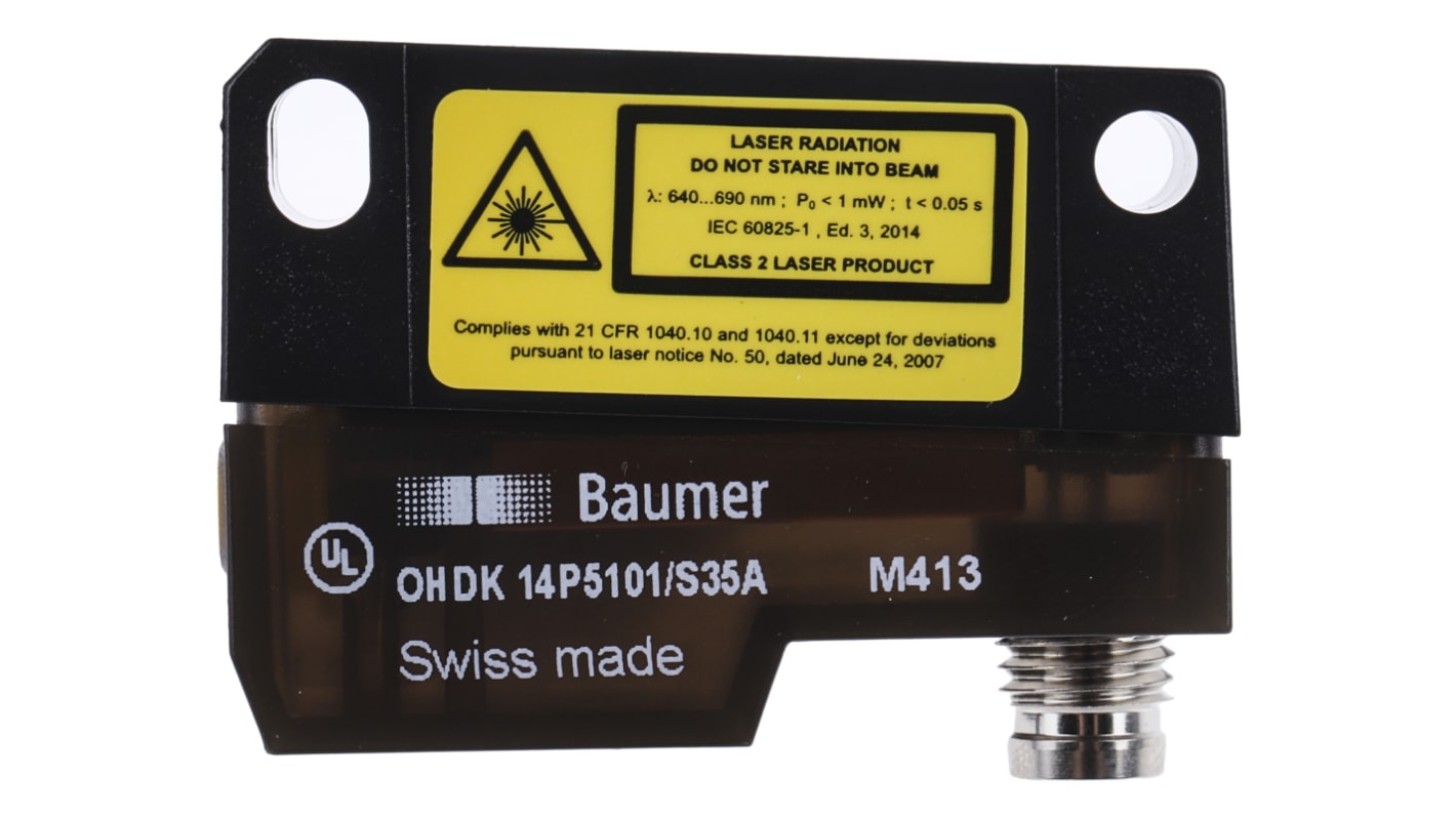 Baumer OHDK 14P5101/S35A, sensore fotoelettrico rettangolare a diffusione, rilevamento 20-350 mm, uscita PNP, IP67.