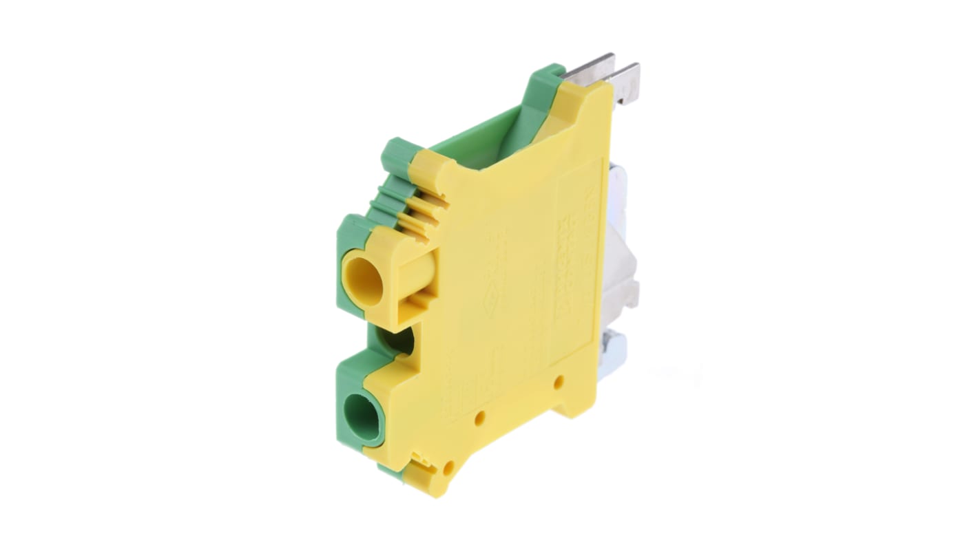Morsettiera di messa a terra Phoenix Contact USLKG 6 N (442079) con filettatura M4 e struttura a fila singola. Protezione contro interferenze elettriche e magnetiche per guida DIN. Dimensioni compatte, facile installazione. Adatto per trasporti e automazione.