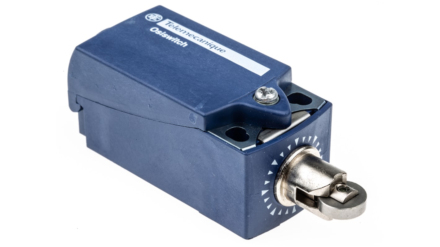 Interruttore di fine corsa Telemecanique Sensors XCKP2102P16, attuatore stantuffo NO/NC, protezione IP66/IP67, dimensioni 65x31x30 mm.