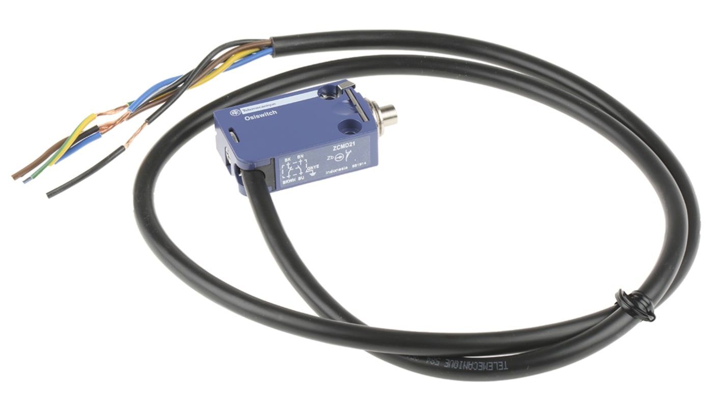 Interruttore di fine corsa Telemecanique Sensors XCMD2110L1, stantuffo NO/NC, protezione IP66/IP68, dimensioni 50mm x 30mm x 16mm.