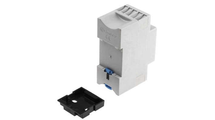 Finder 13.01.0.024.0000, relè di potenza SPDT 24V, montaggio su guida DIN, corrente 16A, dimensioni 35mm x 54.6mm x 84mm.