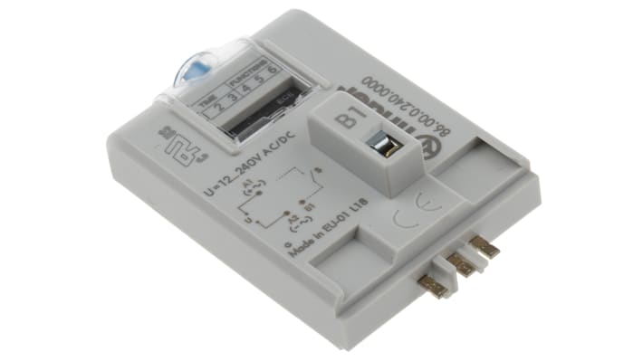 Finder, modulo timer multifunzione a stato solido, 230VAC, intervallo 0,05s-100h, montaggio a innesto, grado di protezione IP20.