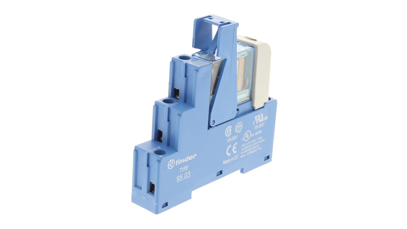 Finder 48.31.7.024.0050SPA, relè d'interfaccia per guida DIN, 24V cc, contatti SPDT, dimensioni 15.8 x 75.3 x 78.6 mm.