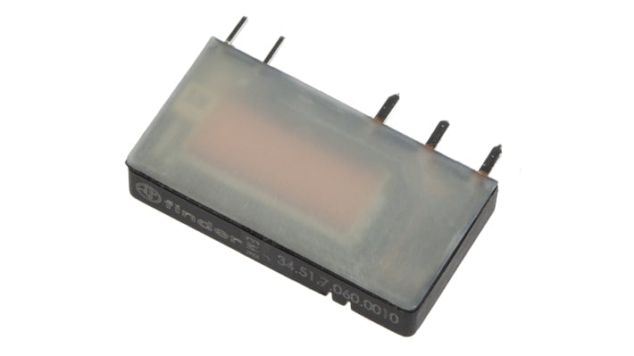 Finder 34.51.7.060.0010, relè di potenza SPDT ultrasottile 5 mm, montaggio su PCB, 6A, 400V ca, isolamento 6 kV.