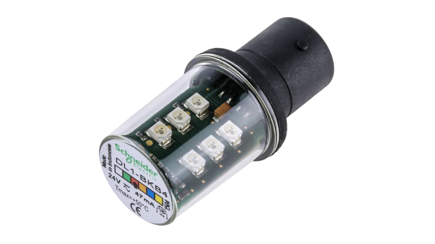 Lampadina Schneider Electric DL1BKB4, torretta segnalazione IP65, diametro 50 mm, 6 colori luce, design modulare.