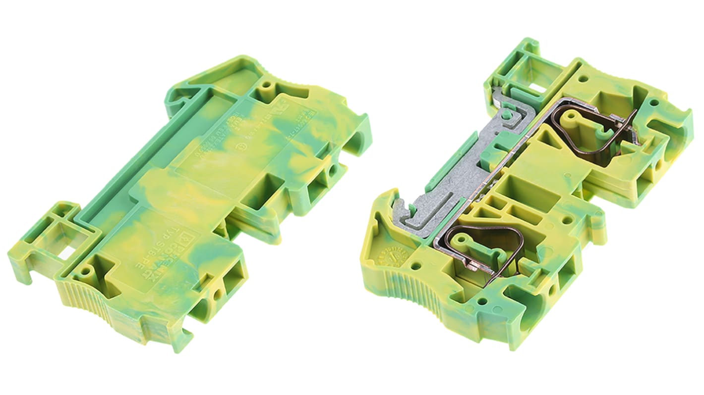 Morsettiera di terra Phoenix Contact 3031500, verde/giallo, 52A, 800V. Morsetto a molla per automazione e alta tensione.