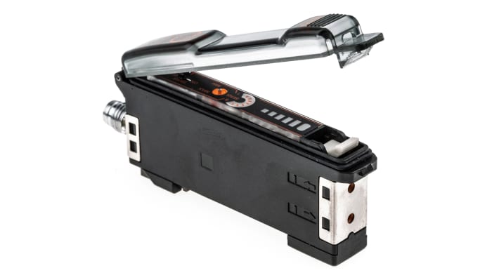 Sensore a fibre ottiche PNP Omron E3XNA44V, dimensioni 89,7 x 12 x 36,9 mm, alimentazione 12-24 V c.c., LED rosso.