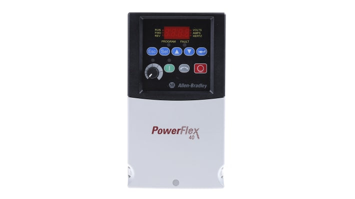 Allen Bradley 22B-D4P0N104, inverter trifase PowerFlex 40, 1,5 kW, 400 V, interfaccia Ethernet, dimensioni 180x100x136 mm.