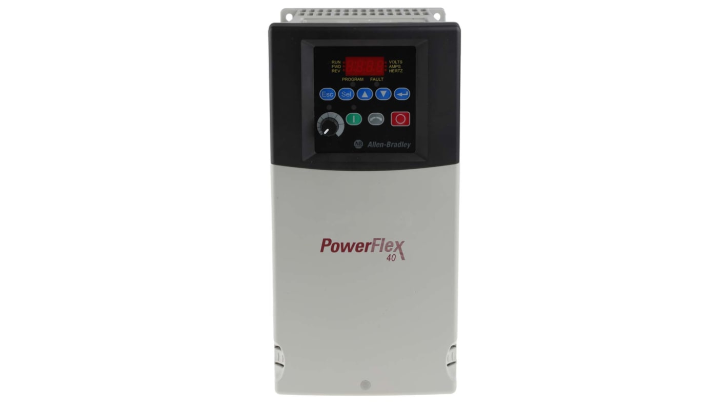 Inverter trifase Allen Bradley 22B-D012N104, potenza 5,5 kW, 400 V, corrente 12 A, interfaccia Ethernet, dimensioni 260x180x130 mm.