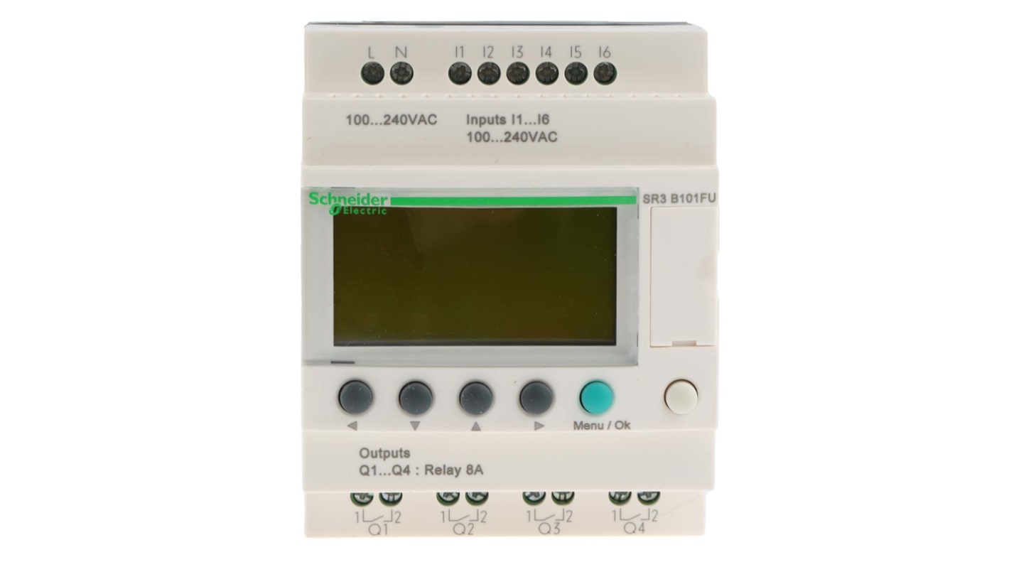 Modulo logico Schneider Electric Zelio Logic Smart SR3B101FU con 6 ingressi e 4 uscite - Automazione industriale e commerciale efficiente.