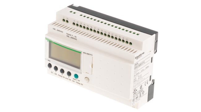 Modulo I/O Zelio Logic di Schneider Electric, codice SR3PACK2FU, 16 ingressi digitali, 10 uscite relè, montaggio su guida DIN.