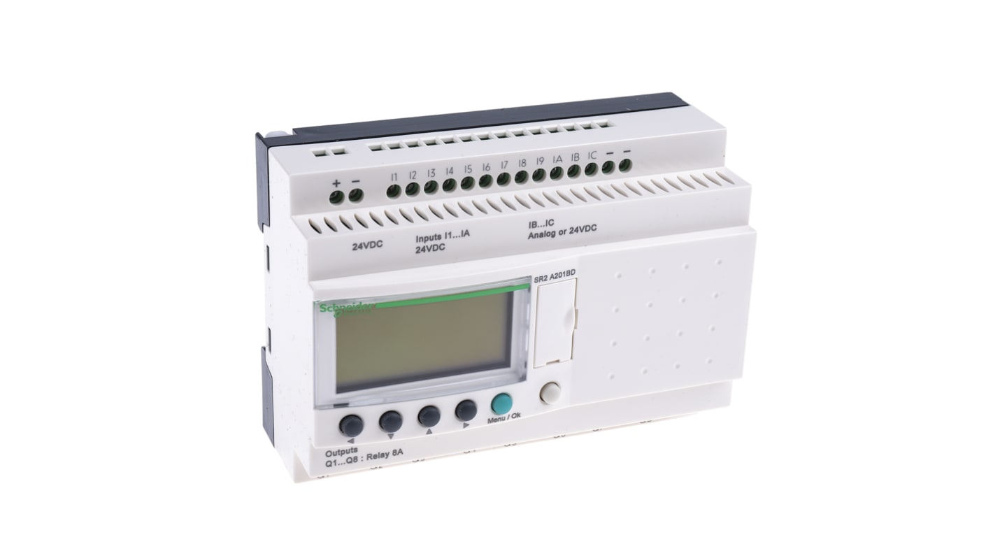Modulo logico Schneider Electric SR2A201BD Zelio Logic Smart: 12 ingressi, 8 uscite, ideale per l'automazione industriale.