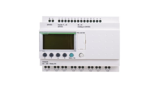 Modulo logico Schneider Electric SR2A201BD Zelio Logic Smart: 12 ingressi, 8 uscite, ideale per l'automazione industriale.