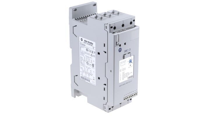 Avviatore soft-start automatico Allen Bradley 150-C85NBD per motori trifase, potenza 45 kW, corrente 85 A, dimensioni 130x72x206 mm.