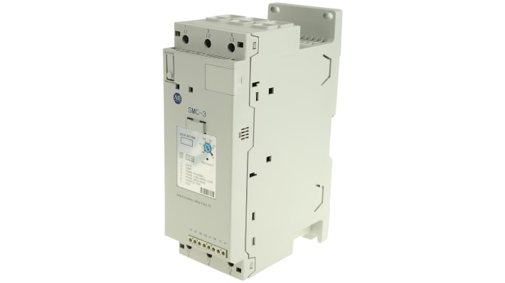 Avviatore soft-start Allen Bradley 150-C43NBR per motori trifase, potenza 22 kW, corrente 43 A, dimensioni 130x72x206 mm.