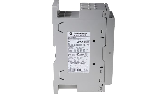 Avviatore soft-start Allen Bradley 150-C85NBR per motori trifase, potenza 45 kW, corrente 85 A, dimensioni 130x72x206 mm.