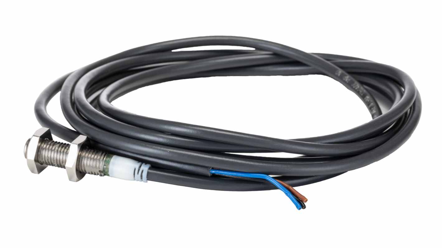 Sensore di prossimità cilindrico PNP Omron E2AS08KS02WPB12M, M8 x 1, rilevamento 2 mm, corpo in acciaio inox, IP67.